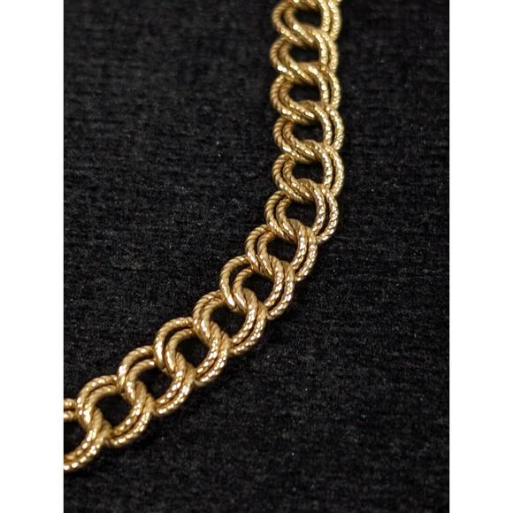 Vintage 1/20 12k Gold Filled Textured Double Oval Chain Link Curb Bracelet 7.25" - Picture 2 of 11
